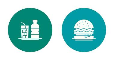 mineral agua y hamburguesa icono vector