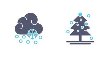 Snow Fall and Christmas Tree Icon vector