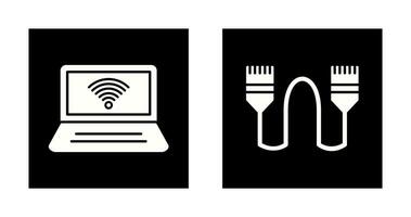 Connected Laptop and Internet Cable Icon vector