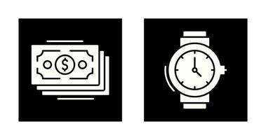 dinero y reloj de pulsera icono vector