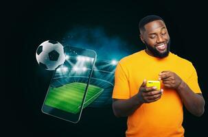 Watch a live sports event on your mobile device. Betting on football matches photo