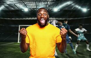 Man rejoices for the victory of his football team photo