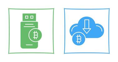 Bitcoin Usb Device and Down Arrow Icon vector