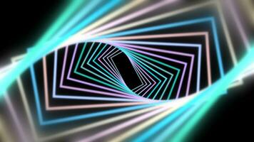 Rotating rectangles shapes as multicolor rectangle pattern background with rotating shapes and neon glow effect of neon lines with geometric shapes as glowing illuminated background motion for dynamic video