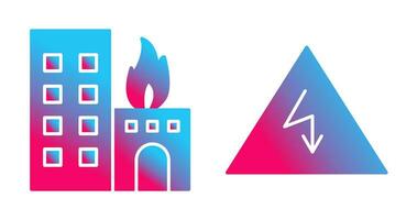 burning building and electricity danger Icon vector