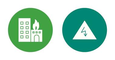 burning building and electricity danger Icon vector