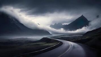 sentiero di il strada con paesaggi montagna e nube Visualizza di ai generato video