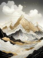 abstract watercolor mountain background, AI generated. photo