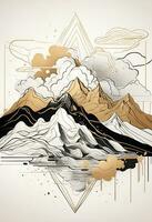 abstract watercolor mountain background, AI generated. photo