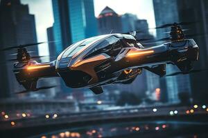 AI generative. City air taxi, Autonomous High-speed drone aircraft, future of air mobility photo