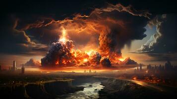 Mushroom of a nuclear explosion of a large powerful atomic bomb. Concept war and apocalypse end of the world photo