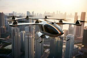 AI generative. City air taxi, Autonomous High-speed drone aircraft, future of air mobility photo