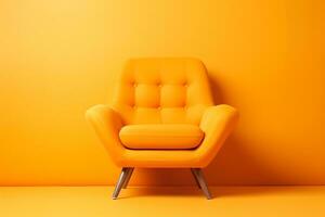 Orange modern chair on orange background. AI Generative photo