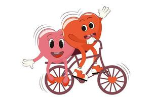 Retro Happy Valentine's Day. Bicycle ride.Happy characters in love. Retro characters. vector