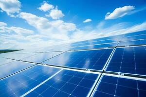 solar paneles en contra un azul cielo con nubes ai generativo foto