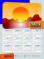 2024 One page wall calendar design template, modern 12 months one page calendar. Modern wall calendar design 2024. Print Ready One Page wall calendar template design for 2024. Week starts on Sunday. vector