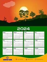 2024 One page wall calendar design template, modern 12 months one page calendar. Modern wall calendar design 2024. Print Ready One Page wall calendar template design for 2024. Week starts on Sunday. vector