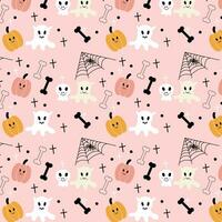 Halloween  pattern cute ghosts, spider web and pumpkins on a pink background. vector