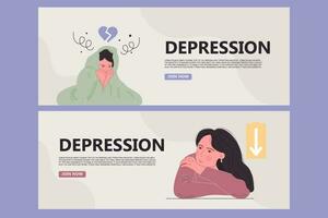 Depression banner set. The concept of mental health vector