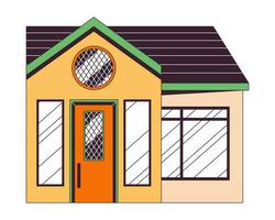 One story home 2D linear cartoon object. Ordinary residential building. Single story home isolated line vector element white background. Homestead real estate, windows color flat spot illustration