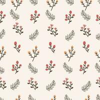 Vector floral seamless pattern in doodle style with abstract berries