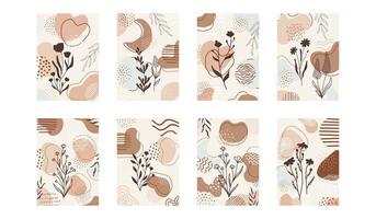 Set of compositions with leaves abstract and shapes, textures. Trendy collage for design in an ecological style. Abstract Plant Art design for print, cover, wallpaper. vector