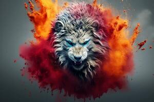 resumen león con complejo movimiento y brumoso color, generativo ai ilustración foto
