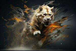 Abstract tiger with complex motion and hazy color, Generative AI illustration photo