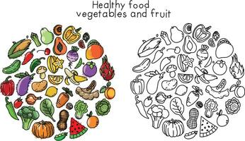 Learn to coloring page fruit and vegetables for children vector