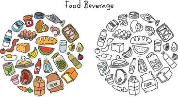 cartoons of various kinds of food and drinks vector