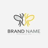 bee and honey logo vector design and insect animal illustration