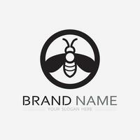 abeja y miel logo vector diseño y insecto animal ilustración