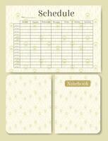 Minimalist planner page design set with pattern. Notepaper with esoteric pattern. vector