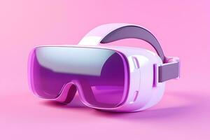 Pink VR virtual reality glasses isolated on gray background. AI Generative photo