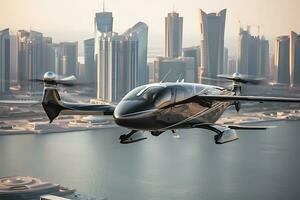 AI generative. City air taxi, Autonomous High-speed drone aircraft, future of air mobility photo