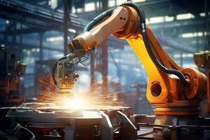 Welding robot for welding various parts. Industrial concept of modern production process.  AI Generative photo