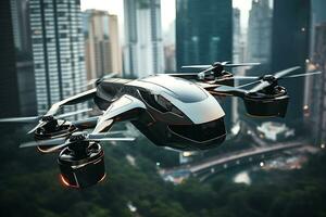 AI generative. City air taxi, Autonomous High-speed drone aircraft, future of air mobility photo