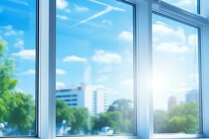 edificio con solar ventanas o transparente solar paneles como ventanas ai generativo foto