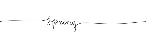 Spring one line continuous text banner. Handwriting spring text banner. Short phrase about spring. Vector illustration.