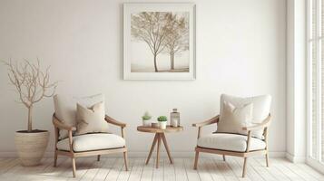 Modern living room with two chair and little table. White colors photo