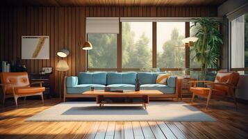 Modern cozy living room. Mid-century style photo