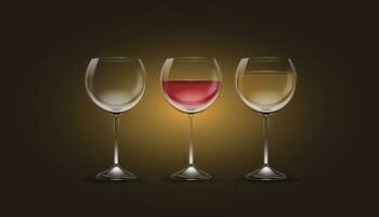 Set of vector transparent red wine glasses with drinks