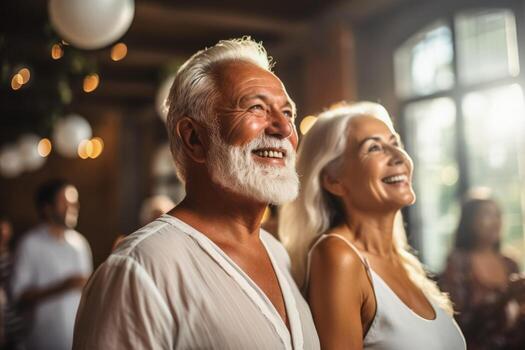 Seniors participating in modern dance class background with empty space for text photo
