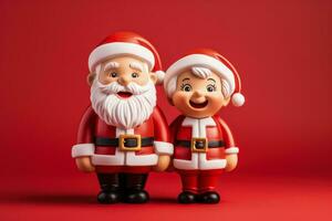 Mrs. Claus and Mr. Claus isolated on a red background photo