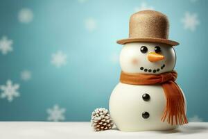 Snowman isolated on a pastel background photo