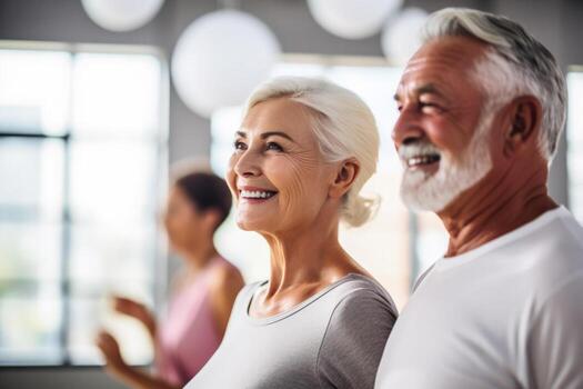 Seniors participating in modern dance class background with empty space for text photo