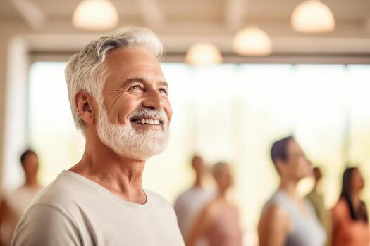 Seniors participating in modern dance class background with empty space for text photo