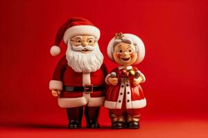 Mrs. Claus and Mr. Claus isolated on a red background photo