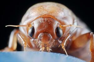 AI Generative. Bed bug on a black background. Close-up photo