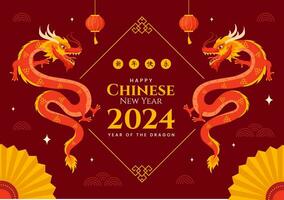 Happy Chinese New Year 2024 Vector Illustration. Translation Year of the Dragon. with Flower, Lantern, Dragons and China Elements on Background